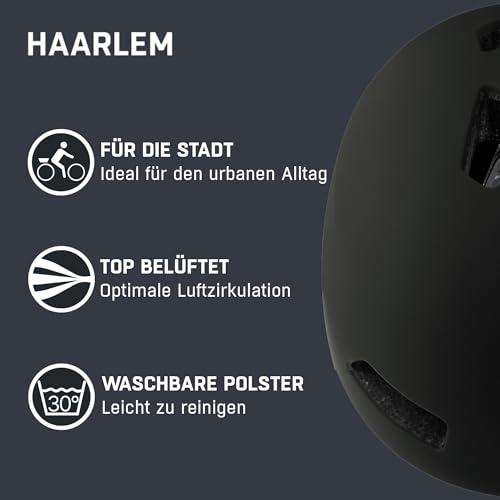 Alpina HAARLEM - Robuster, sicherer und individuell anpassbarer & Leichter Urban Fahrradhelm für Erwachsene - Black matt - 57-62 cm – Ansicht 2