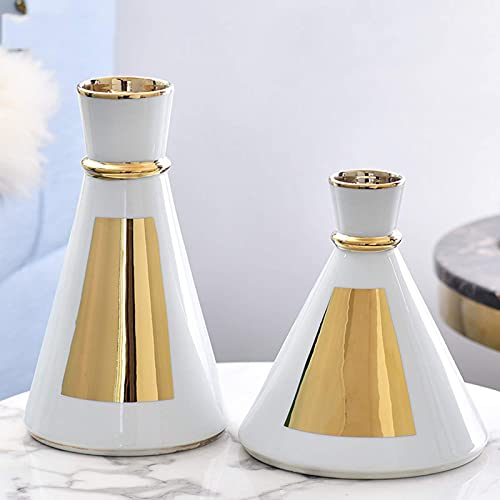 Modevaas, Conische Keramische Vaas Hotel TV-meubel Vaas Hydrangea Tulpenvaas Kleine Fles Mond Stabiele Vaas, Hoogte 16,5/19,5 cm (Grootte: 19,5 * 19,5 * 22 cm, Kleur: Wit) - Afbeelding 5