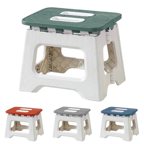 GGesii Taburete Plegable, 170 cm Taburete Plegable Multiusos, Taburete Plegable Pequeño, para Cocina, Baño, Comedor, Oficina, Jardín, Camping (Tamaño Mediano, Verde y Blanco)