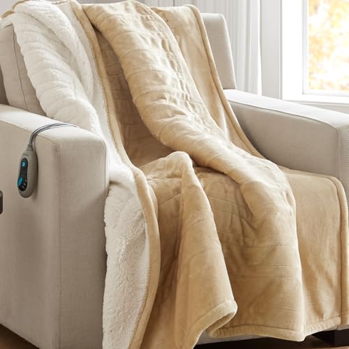 Beautyrest Reversible Heated Throw - Plush Sherpa Heating Blanket, Beige by Beautyrest - Used condition - US$34.15