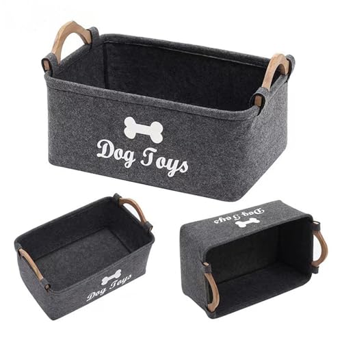 AWHAO Haustier Spielzeug Organizer Box, Welpen Sachen Korb, Rechteckig, Vielseitig Einsetzbar, Zusammenklappbar, Katzenspielzeug Boxen, Hundebedarf, Lagerpl, Schwarz