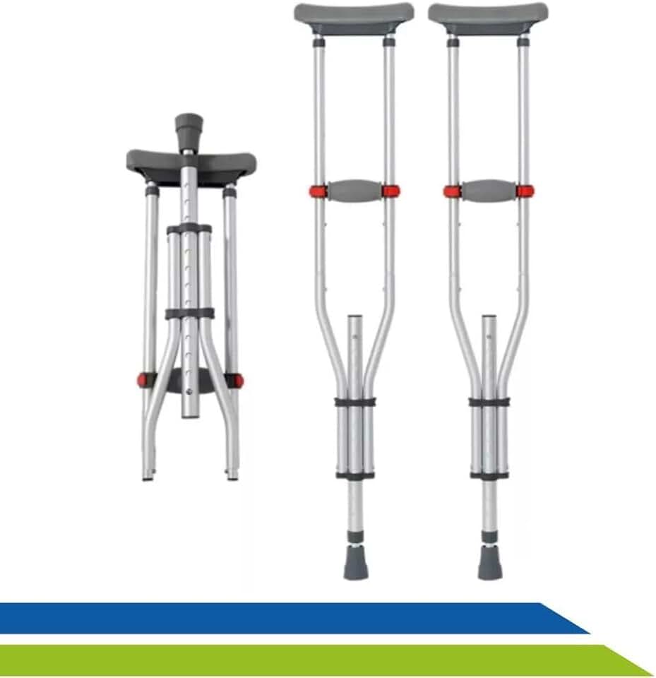 Muleta Axilar Regulável Dobrável 3 tamanhos em 1 (P,M,G) até 130kg Par Hidrolight