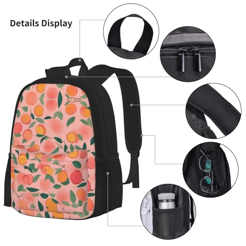 Pink Peach Pattern Seamless Pattern Print 3 Piece Set Backpack, Lunch Bag, Pencil Case, Cute Sturdy For College And Travel 5