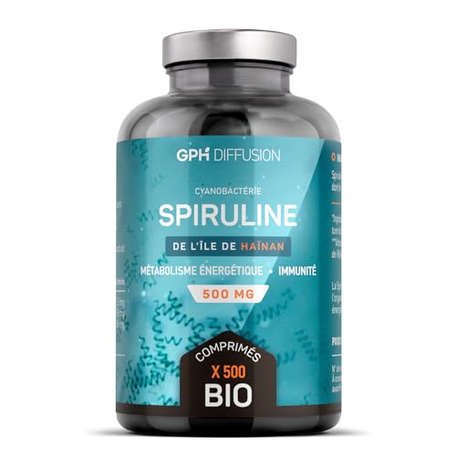 Spiruline Bio AB 500 mg -500 comprimés - Riche en Protéines - Contient Phycocyanine, Chlorophylle, Caroténoïde et Fer - GPH Diffusion