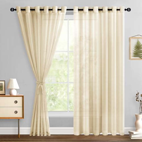 Hiasan Sheer Curtains for Bedroom with Tiebacks, Beige, 2 Panels