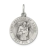 Sterling Silver St.Francis Of Assisi Medal Charm - 20mm- Made in the USA - JewelryWeb