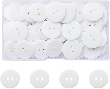 50 Pcs White Sewing Buttons, 2-Hole Round Resin Buttons