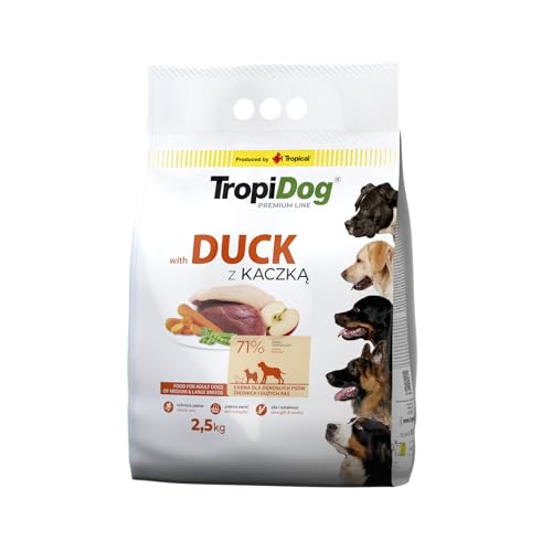 Cibo secco premium completo per cani con anatra e riso per razze adulte di taglia media e grande 2,5kg