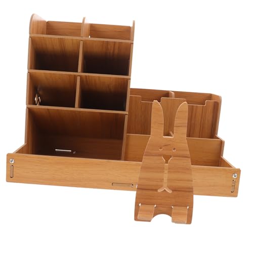 LEDMOMO 木製デスクトップペンホルダー 斜め仕切り付き多機能収納ケース 大容量オフィス文房具整理ボックス 学生寝室用筆筒収納コンテナ