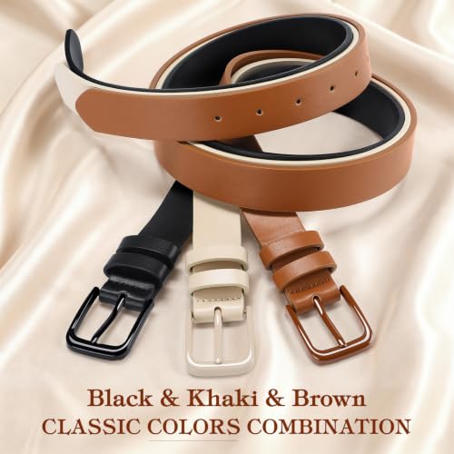 Image of XZQTIVE 3 Pack Women Belts For Jeans Dresses Pants Ladies Leather Waist Belt with Gold Buckle