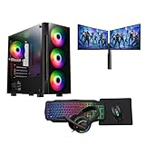 Gaming PC Set – Intel Core i7, GT710 2GB Graphics, 16GB RAM, 128GB SSD + 1TB HDD, Windows 11 Pro, Dual 22" Monitors, Keyboard, Mouse, Headset – Gaming PC Bundle (Alpha Black)