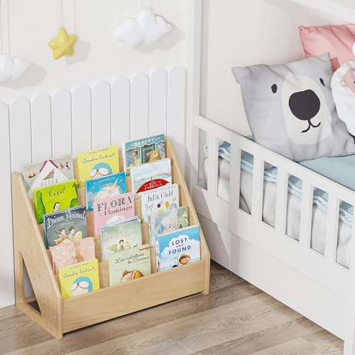Image of Front-Facing Montessori Bookshelf,5 Tier Book Display Shelf for Toddler,Kids Storage Magazine Rack,Solid Wood Bookcase Organizer,Perfect for Playroom,Bedroom,Study Living Room,Nursery,Classroom