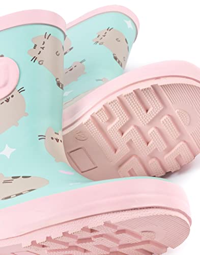 Pusheen The Cat Wellies Girls | Kids Pink Mint Green Cartoon Cat Hearts Wellington Boots | Water Resistant Walking Shoes Gifts #TOP5
