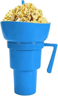 Snack and Drink Cup Combo Cup, 32 Oz Bowl and Drink Cups Combo, 2 in 1 Drin-k Cups with Snack Bowl on Topwith a Spill-Proof Lid, Stadium Tumbler with Snack Bowl with Straw Travel Snack (Dark blue)