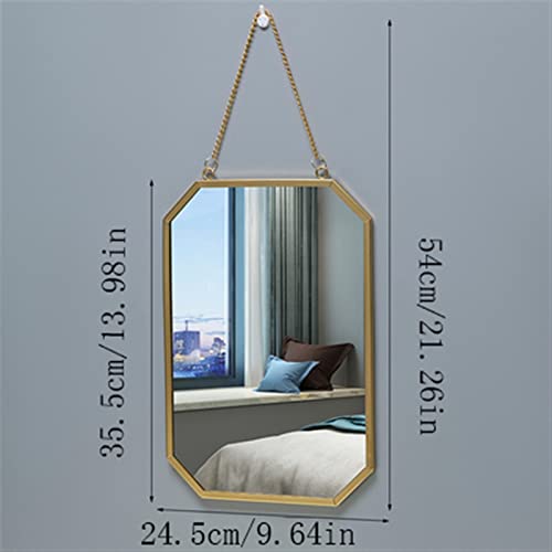 Espejo de maquillaje rectangular con cadena de hierro y marco dorado para baño, tamaño mediano 3