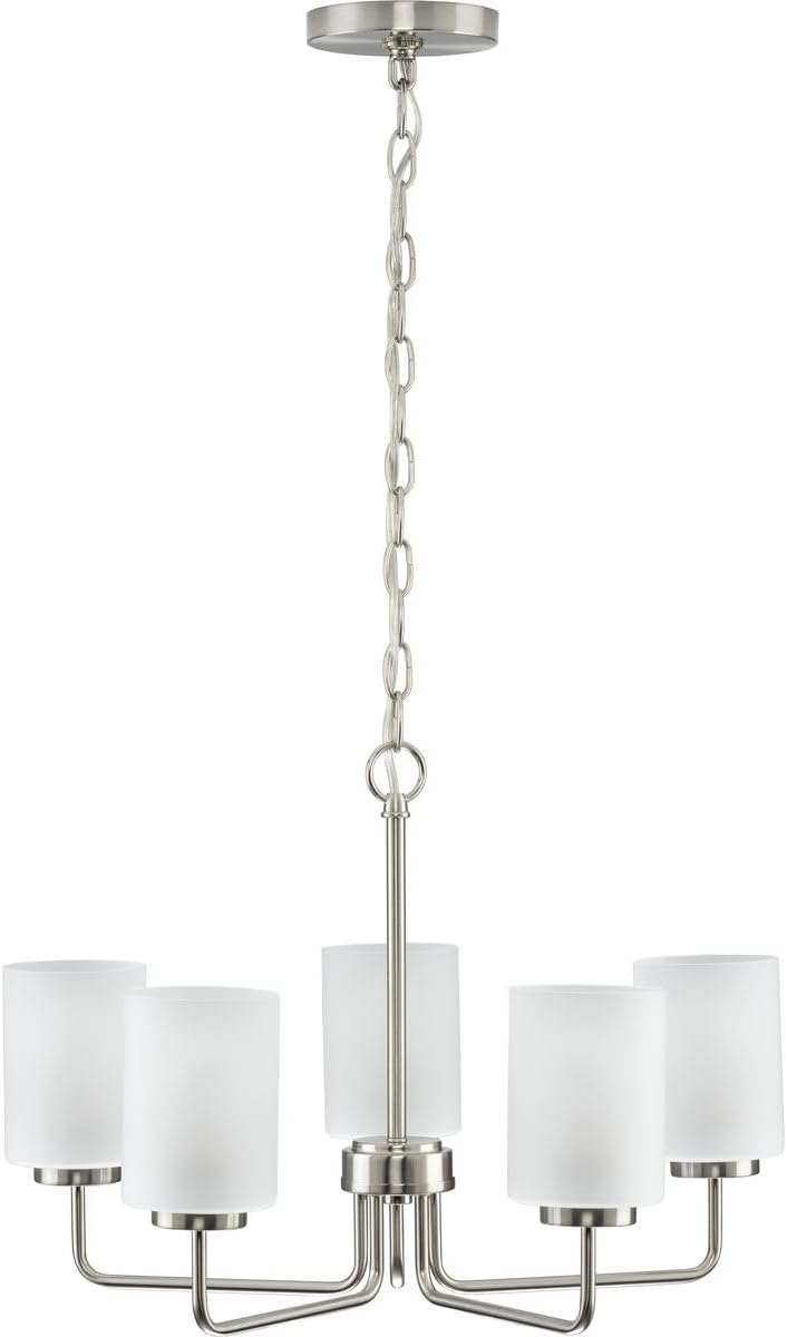 Merry Collection 5-Light Brushed Nickel Etched Glass Transitional Chandelier Light