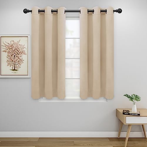 Image of Easy-Going Blackout Curtains for Bedroom, Solid Thermal Insulated Grommet and Noise Reduction Window Drapes, Room Darkening Curtains for Living Room, 2 Panels (34x45 in, Beige)