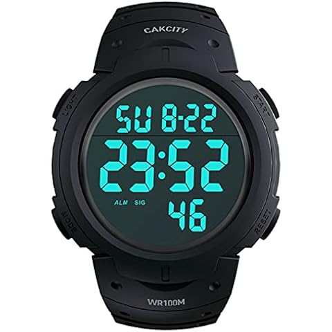 CakCity Digital Sport Watches for Men Waterproof 100M Wrist Watches with Alarm Stopwatch LED Large Display Black - Upgraded Version Cover