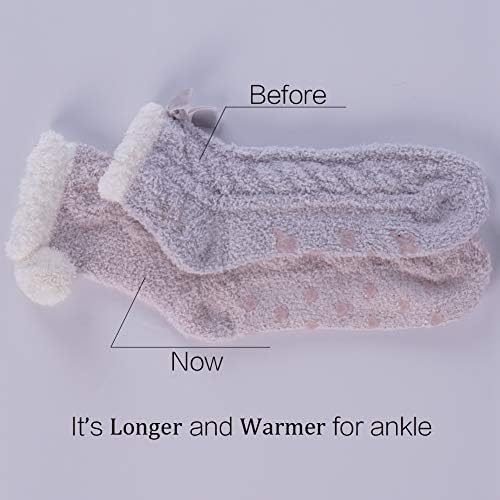 RedMaple 4 Pairs Fluffy Slipper Socks for Women and Girls Fuzzy Soft Warm Cosy Crew Socks with Non Slip Grips for Winter