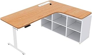 HSSTYLE L-shaped Standing Desk, Electric Height-Adjustable Standing Corner Desk, Home Office Desk with Storage Space, Sockets