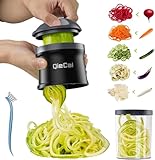 Spiralschneider Gemüse mit Behälter- 4 in 1 zucchini spiralschneider Gemüseschneider Spaghetti Gemüsehobel für Gemüsespaghetti,Zucchini,Möhren,Zwiebeln,Karotten, Kartoffeln