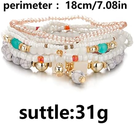 GONDNOWS 8-Pack Bohemian Bead Bracelet Set, Stackable Bead Bracelet, Bohemian Stretch Bracelet, Bead Bracelet, Bohemian Tassel Pendant Bracelet, Crystal Beaded Lucky Protection Bracelet