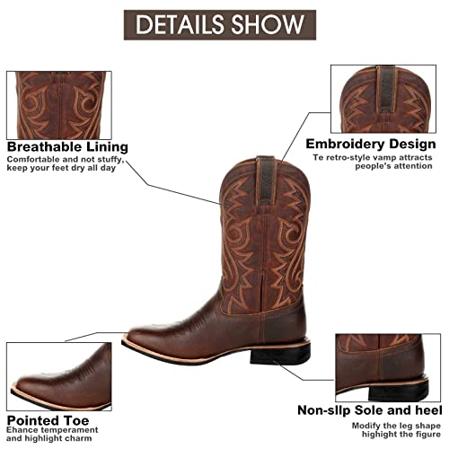 Femflame Cowboy Boots For Men Square Toe Distressed Work Boots Embroidered Western Boots Traditional Country Boot #TOP3