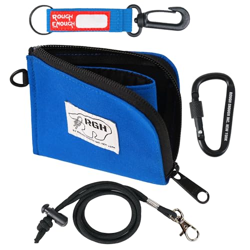 Rough Enough Small Coin Purse Card Wallet Pouch with Zipper Neck Lanyard Keychain for Men Women Teen Boys Blue Waxed Canvas Water Repellent