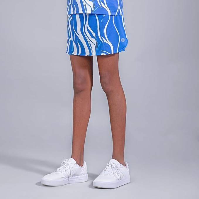 Dripmov Girls Above Knee Skorts | Slim Fit | Activewear | Breathable Fabric | Skirts with Attached Inner Shorts | Flexible for Sports & Casual wear - Blue Wave Print (10 Y - 12 Y) 3