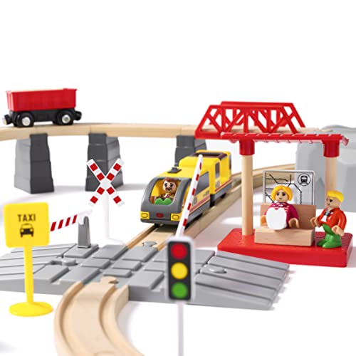 Tiny Land Houten spoorbaan en spoorwegset, elektrische spoorweg voor kinderen, elektrisch speelgoed, geschikt voor Brio… - Image 5