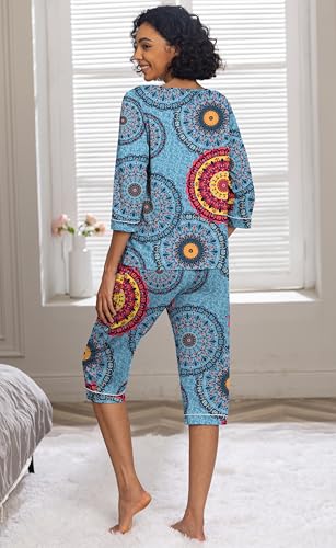 Image of PrinStory Womens Pajama Sets Capri Pjs Soft Lounge Sets XS-4XL