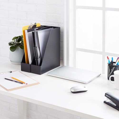 Amazon Basics Kunststoff-Organizer, Zeitschriftenhalter, Schwarz, 2 Stück