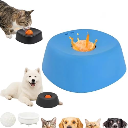 Dog Lick Dowl Roller Ball, Lick Ball for Dogs, Enrichment Lick Bowl with Anti-Slip Base for Yogurt, Bone Broth & Puree, Mental Stimulation Hydration Dish for Puppies & Senior Dogs (Blue)