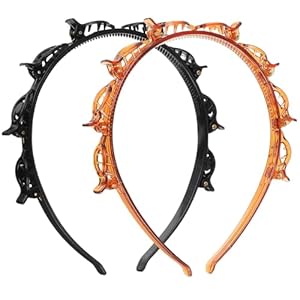 Headband With Clips, Bangs Hairstyle Hair Clip Headband, Professional Weave Bangs Clip, Toothed Headband Braid Tool for Women Girls Black Brown Hair Styling Accessories