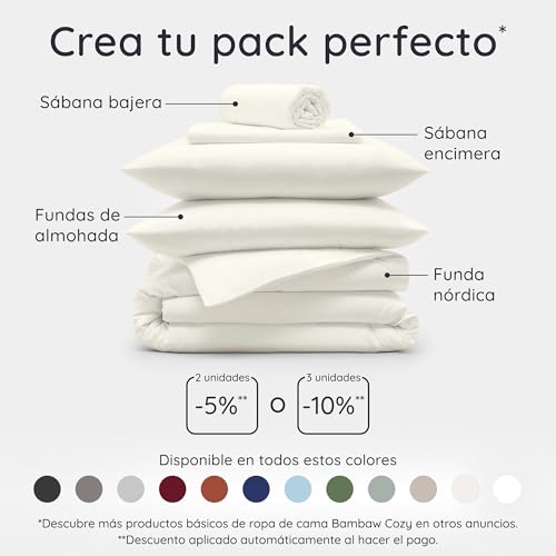 Miniatura 8 de Bambaw Funda Nordica Cama 90 155x220 Cm , 100 Bambú, Sábanas Antiácaros, Suaves Y Transpirables Para Verano E Invierno Beige