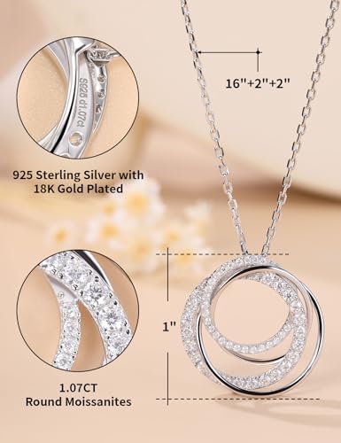 Ladylike Moissanite Interlocking Circle Pendant Necklace for Women 925 Sterling Silver with 18K Gold Plated Adjustable Chain 4 Generations Necklace Mother's Day Anniversary Valentine's Day Jewelry Gifts2