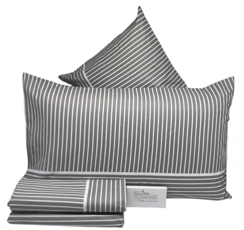 Riad Arredo Set Completo Letto In 100% Cotone Morbido Mano Percalle - Completo Letto Lenzuola Sotto Con Elastico | Lenzuola Da Sopra | Federe (Capri Tortora, Matrimoniale) - 4