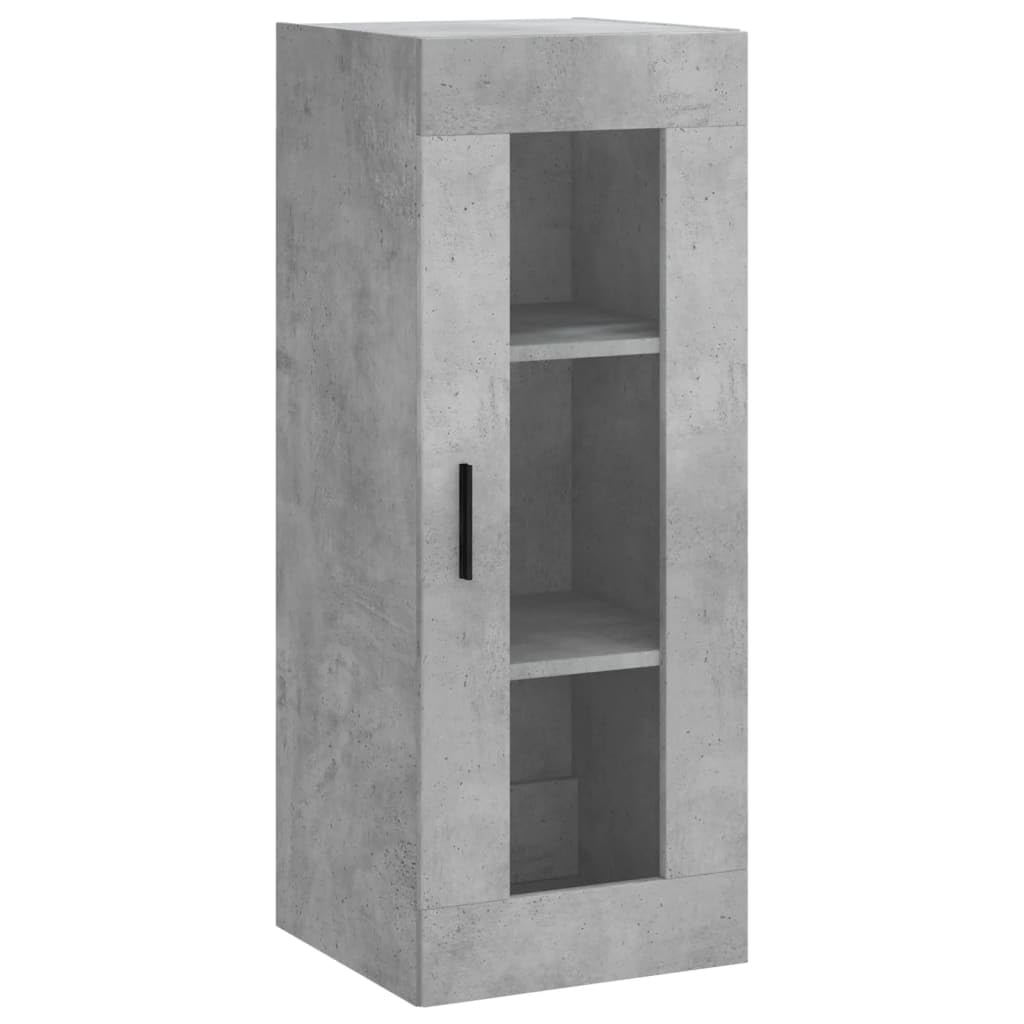 Générique Bufet wysoki szary betonowy 34,5 x 34 x 180 cm z drewna inżynieryjnego, wąska szafka do przechowywania z praktycznymi drzwiami i żelaznymi nogami, duża przestrzeń do przechowywania do