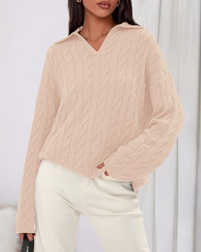 Image of BTFBM Women's Oversized Sweaters Fall Fashion Clothes 2025 Trendy Knit Pullover Casual Long Sleeve V Neck Sweater Jumper Tops