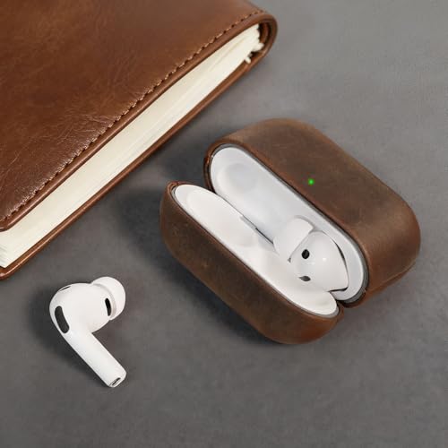 Image of for AirPods Pro 3 Case 2025, Handcrafted Crazy Horse Leather Cover | Top Grade Vintage Protective Case with Lanyard, Unique Patina, MagSafe Ready,Compatible with Apple AirPods Pro 3rd Generation