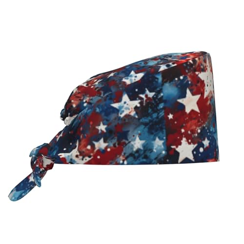 Gorro de trabajo transpirable para el Día de la Independencia, diseño de estrellas, enfermería, médico, cirujano, unisex, para mujeres y hombres