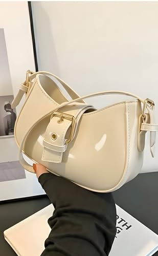 Image of Korean Style Leather Shoulder Bag with Buckle Glossy Finish Crossbody Purse for Daily Use Travel & Shopping Phone Purse with Adjustable Strap Lightweight Trendy Bag for Girls