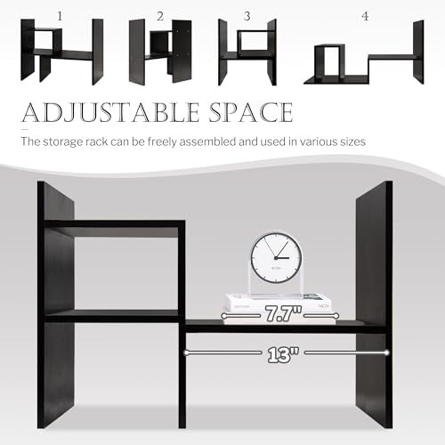 Image of Jerry & Maggie Desktop Organizer Office Storage Rack Adjustable Wood Display Shelf, Birthday Gifts Toy Home Decor Free Style Rotation Display True Natural Stand Shelf (Black)