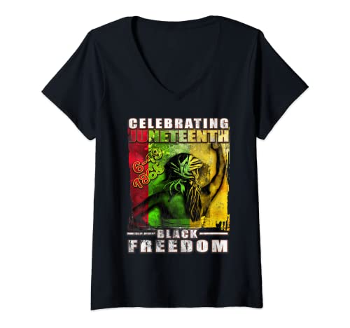 Donna Juneteenth 1865 Celebrating Black Freedom Day Women Mens Kid Maglietta con Collo a V