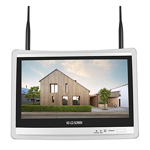 【No HDD/Mouse/Power Adapter】 12Inch LCD Wireless WiFi NVR 8 Channels Network Video Recorder, 1080P/3MP/5MP Motion Detection Zones, Built-in Speaker, 24/7 Recording, Work withHiseeu Wireless Cameras