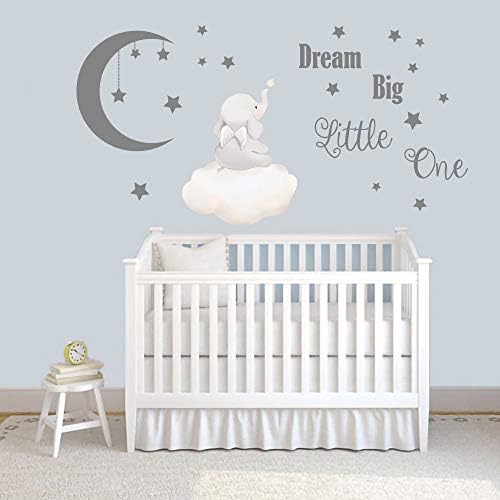 Runtoo Dream Big Little One Wall Stickers Elephant Inspirational Quotes Kids Wall Decals for Bedroom Playroom Nursery Decoration Wall Decor