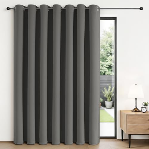 Joydeco Blackout Patio Sliding Door Curtains 84 Inches Long, Grommet Privacy Room Divider Curtains, Extra Wide Thermal Blackout Drapes for Bedroom Living Room (Light Grey, 100Wx84L, 1 Panel)