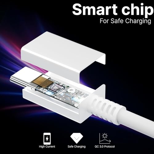 Image of 25W Original Type C to C Fast Charging Cable Compatible with Samsung Galaxy S25|M06|F06|M16|F16|M05|M35|F05|A06|A16|M55s||S10+|A9+ /S23 /S23+ /S22 /5G /Ultra /Plus /Fe /Edge /S- Type-C Cord, White