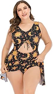 ESPRLIA Plus Size Floral Prinit Halter Swimwear One Piece Pin up Tankini Swimwear