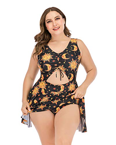 ESPRLIA Plus Size Floral Print Halter Swimwear One Piece Pin up Tankini Swimwear